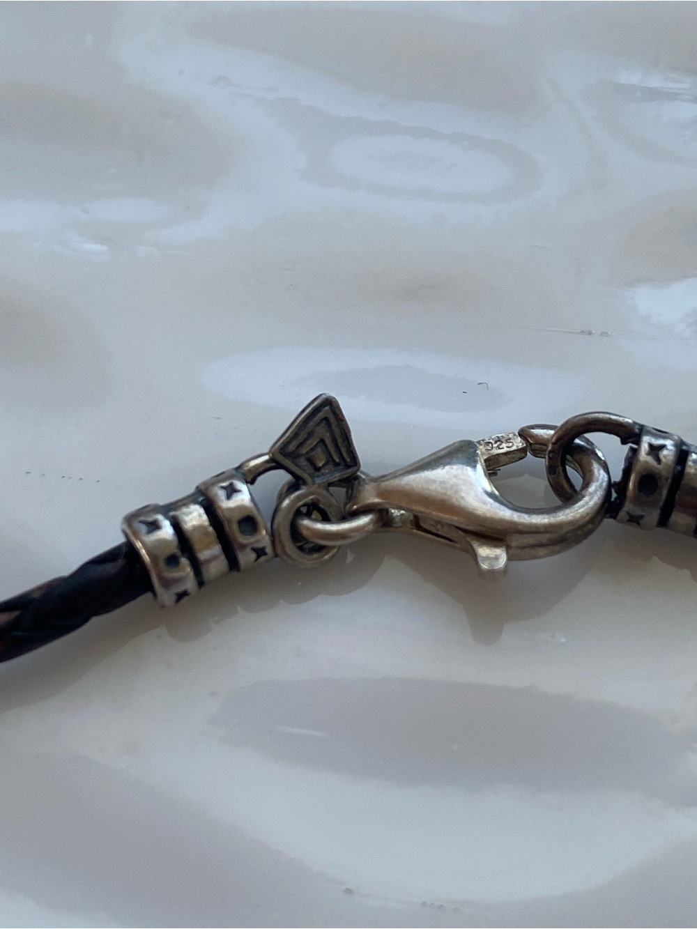 Sterling Silver Filigree Bead on Brown  Braided Cord Necklace - Picture 6 of 9